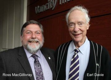 A photo of Dr. Earl Davie with CBR founding director Dr. Ross MacGillivray