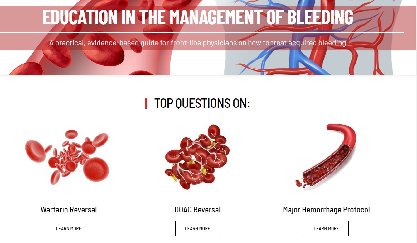 Screenshot from Treat the Bleed, a website that provides guidance for front-line physicians in treating bleeding patients