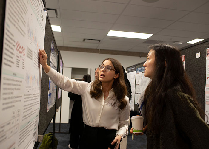 two people looking at a chart