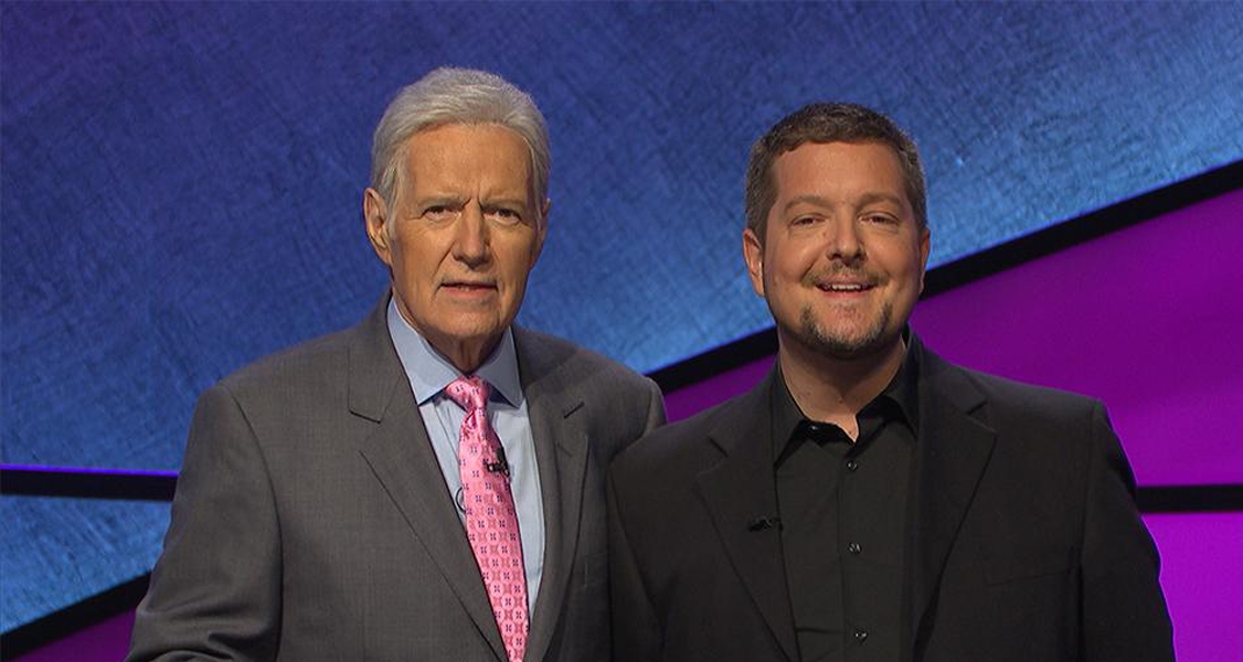 Kris Prue and Alex Trebek