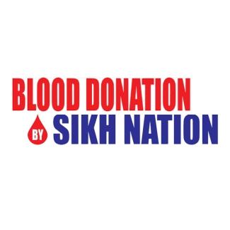 Logo of Sikh Nation in blue words and Blood donation in red words