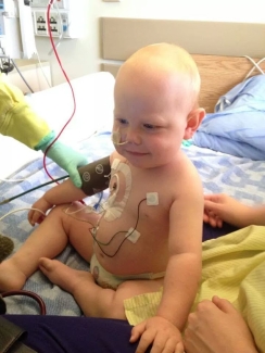 Baby in hospital with tubes