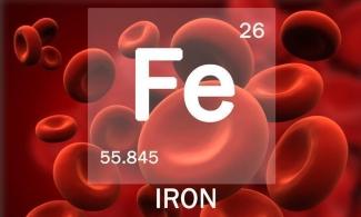 Image of red blood cells with iron symbol from periodic table