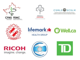 Proud Partner Logos CFMS, Ismaili Civic 150, CSMLS, KIN Canada, Lifemark Health Group, Well.ca, RICOH, and TD Canada Trust