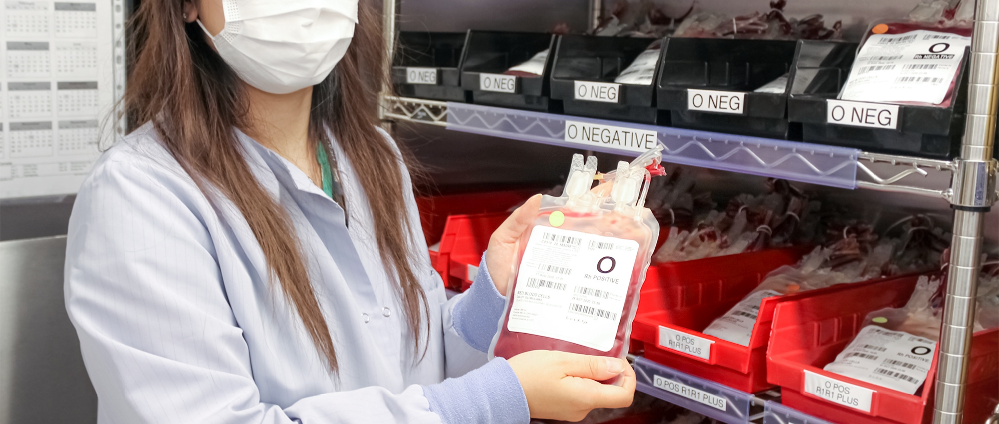 A bag of O-negative blood at Canadian Blood Services' production site in Brampton, Ontario