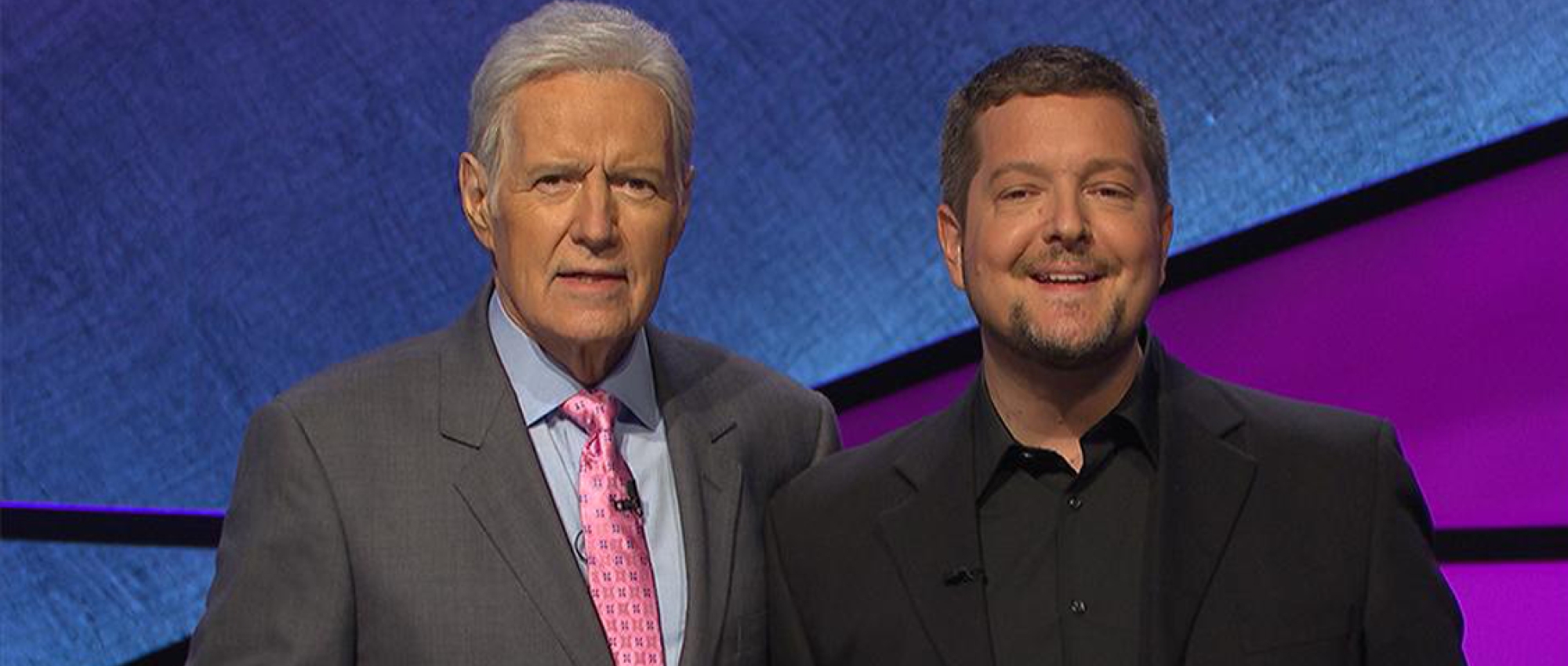 Kris Prue and Alex Trebek