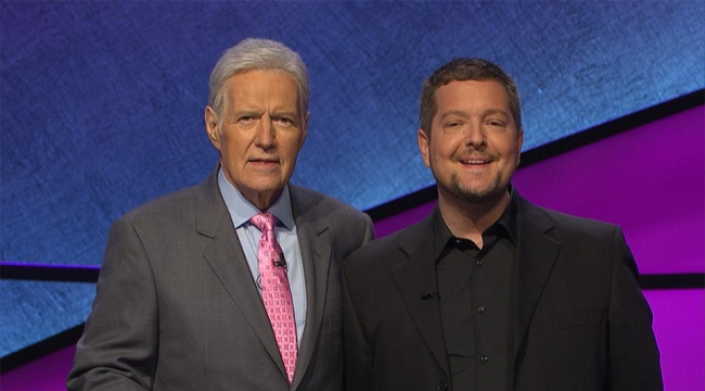 Kris Prue and Alex Trebek