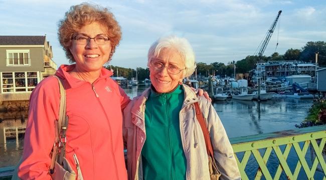 Image of Diane Charlebois and her mother outside on a bridge.