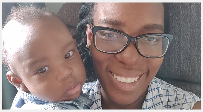 Thumbnail image of mother N'kem Odita and her son Marcus sitting down on a couch.